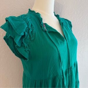 Umgee Teal Ruffle Sleeve Tiered Babydoll Dress | Boho Peasant Style | Size S